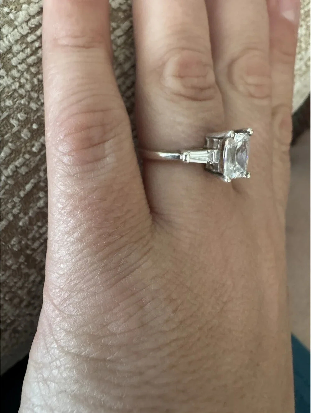 925 Sterling Silver Emerald Cut Simulated Travel Ring Size 8
